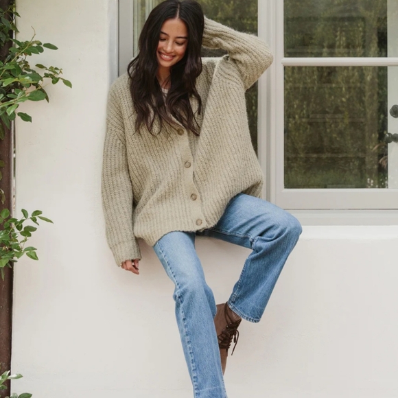 Jenni Kayne Sweaters - Jenni Kayne  Cocoon Cardigan In Willow Textural Italian Yarn Grunge Oversized